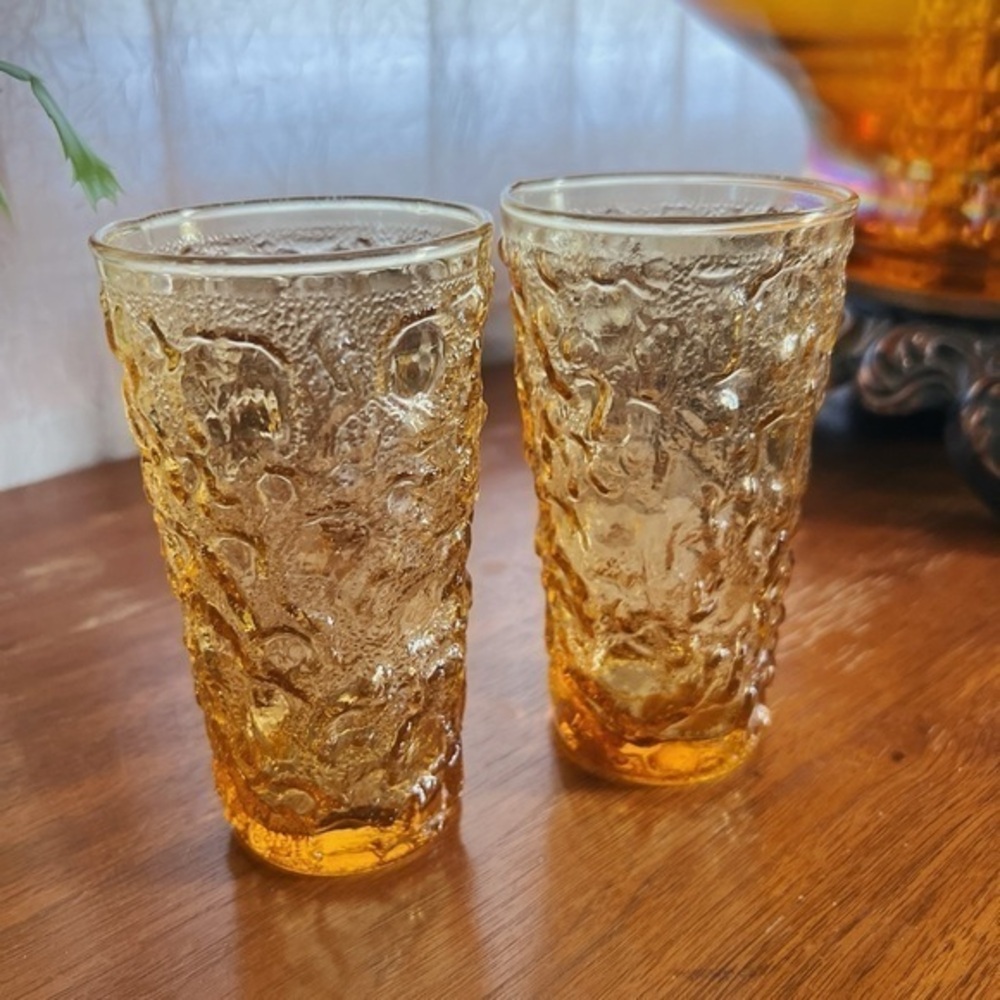 1960s Vintage Milano Honey Gold Glass Tumblers | Retro Mid-Century Drinkware
